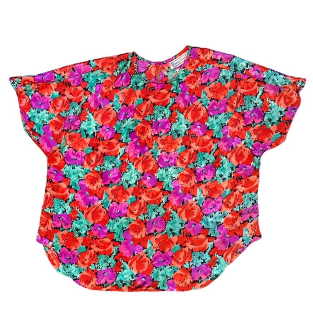 80s vintage plus floral print short sleeve top